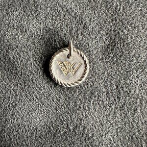 David Yurman Initial "W" Charm Pendant w/ White Diamonds in 18K White Gold